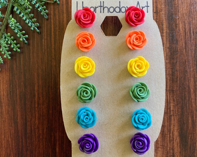 Rainbow Rose Bud Earring Set