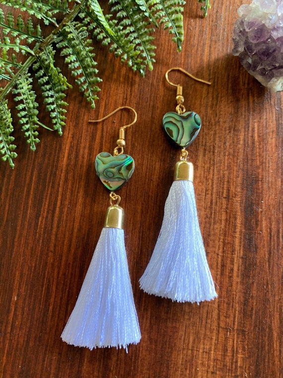 Abalone Hearts with White Tassels
