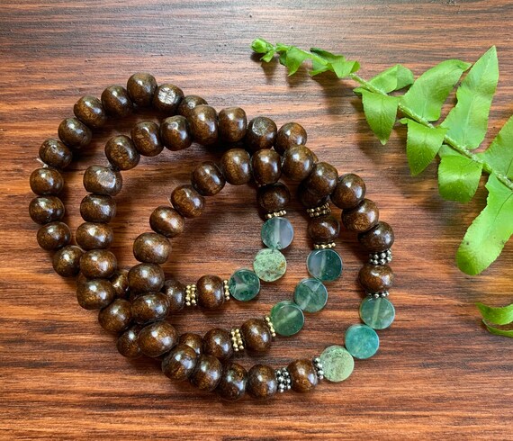 Natural Jewelry Wood And Gemstone Jewelry Moss Agate Bracelet Gifts For Her Gifts For Gemstone Lovers Gifts for Mineral Collectors