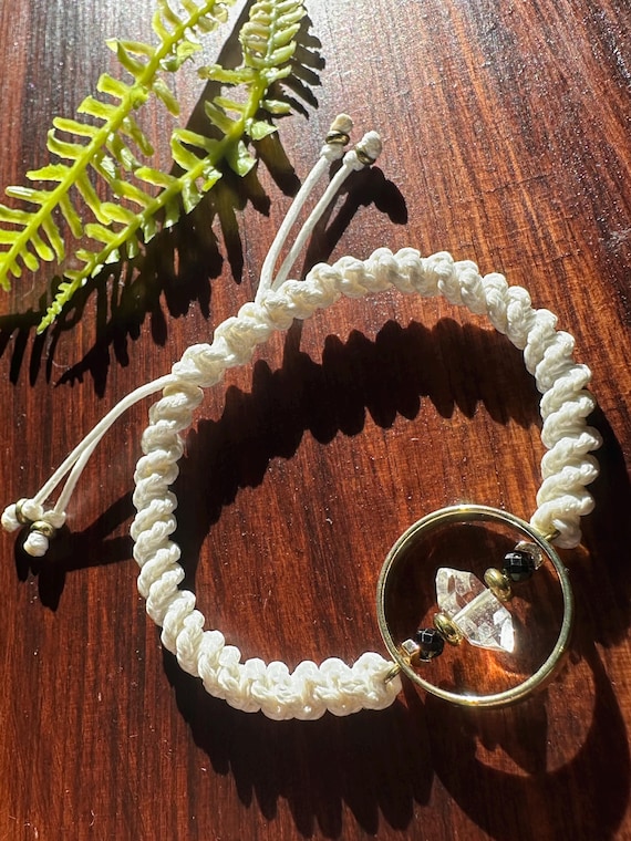 Herkimer Diamond and Black Spinel Adjustable Bracelet