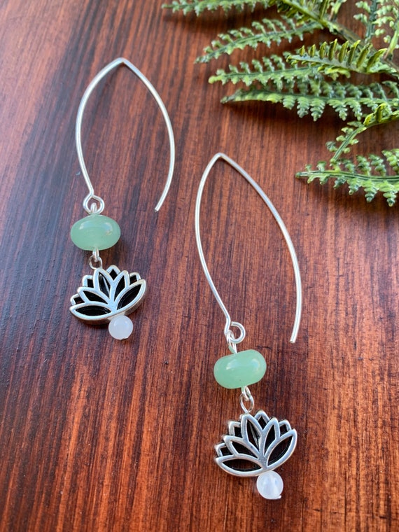 Green Aventurine Lotus Flower Drop Earrings