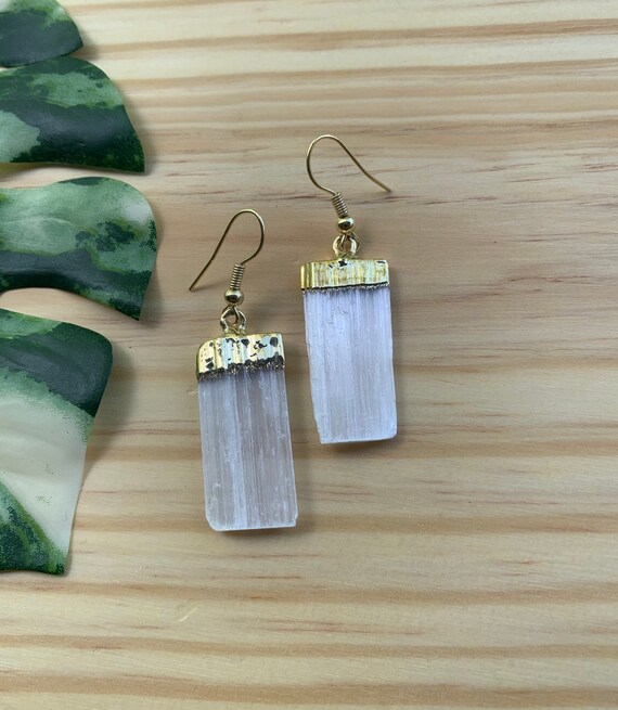 Gold Soldered Selenite Earrings