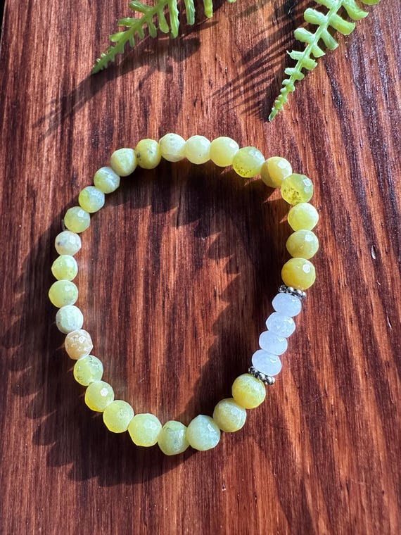 White Jade and Green Russian Jade Stretch Bracelet