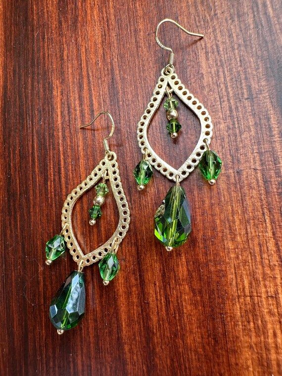 Crystal Dangling Drop Earrings Green