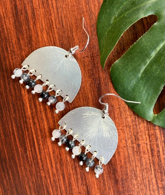 Tourmaline Quartz Semi Circle Earrings