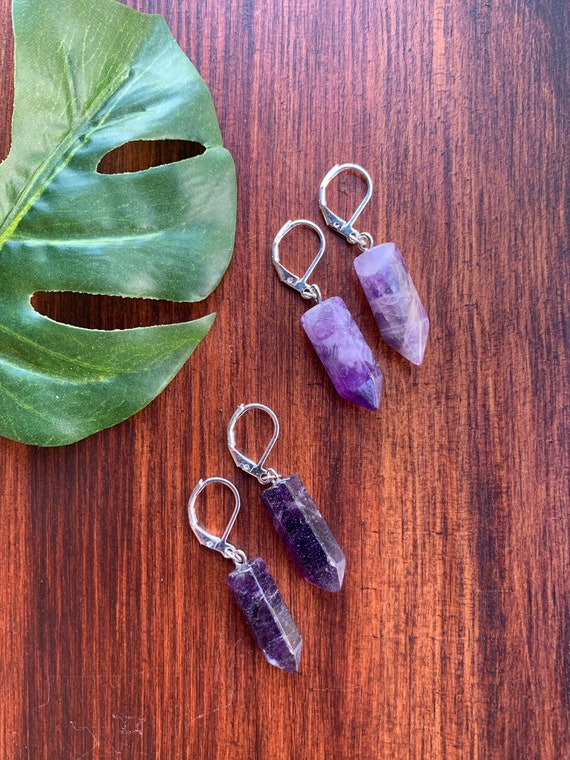 Hexagonal Amethyst Point Earrings