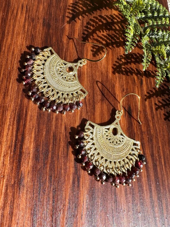 Boho Garnet Fan Earrings
