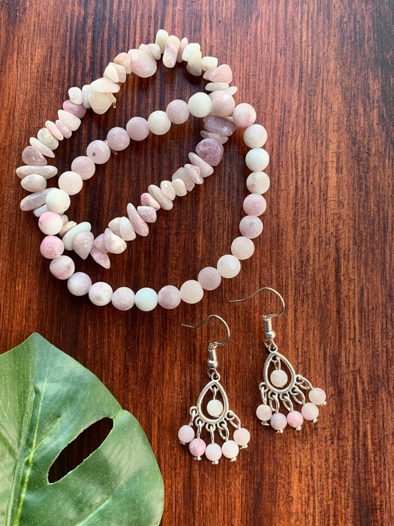 Matte Lilac Stone Jewelry Set / Earrings / Bracelet Set