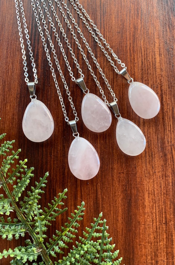 Pear Shaped Natural Rose Quartz Necklace