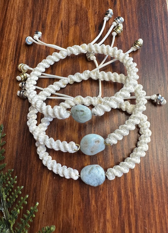 Adjustable White Larimar Stone Bracelet