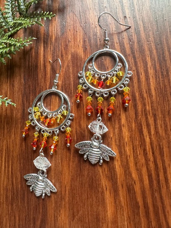 Herkimer Diamond Bee Earrings