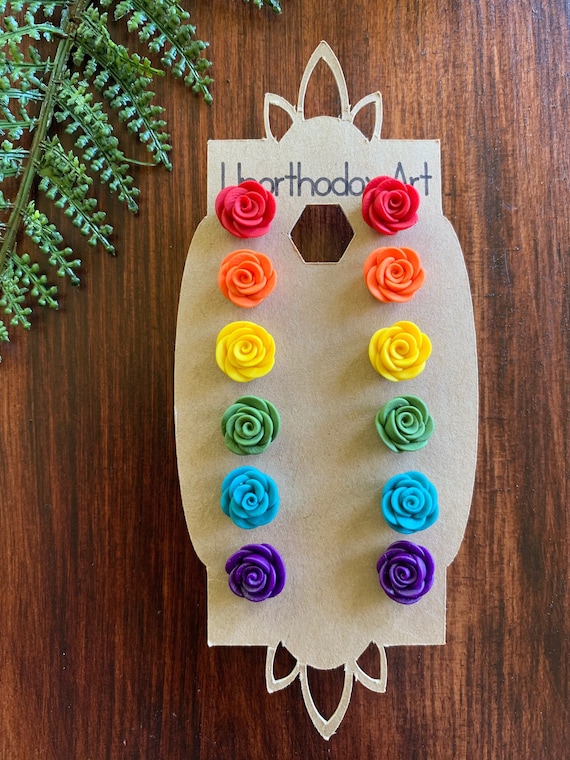 Rainbow Rose Bud Earring Set