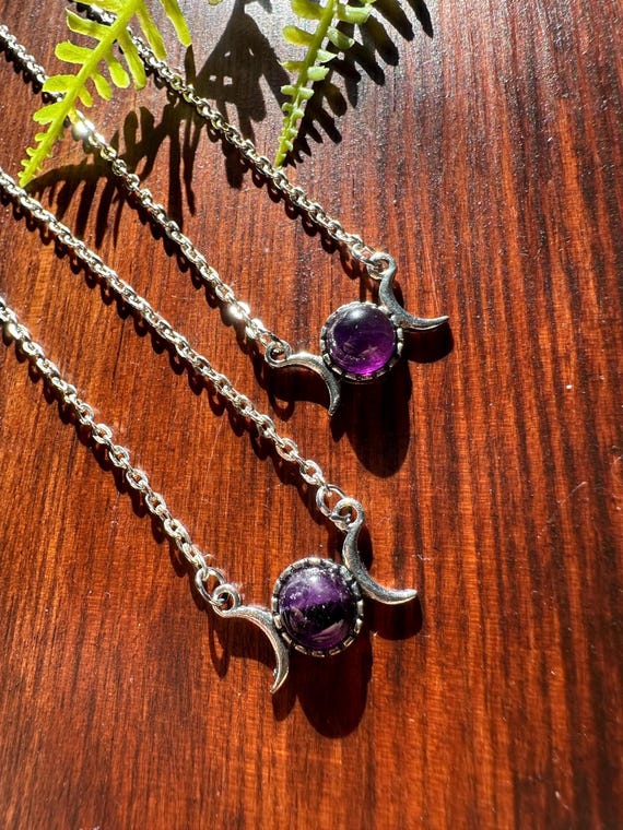 Celestial Crescent Moon Dark Amethyst Necklace