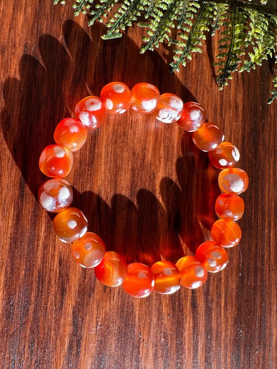 Dark Orange Fire Agate Stretch Bracelet