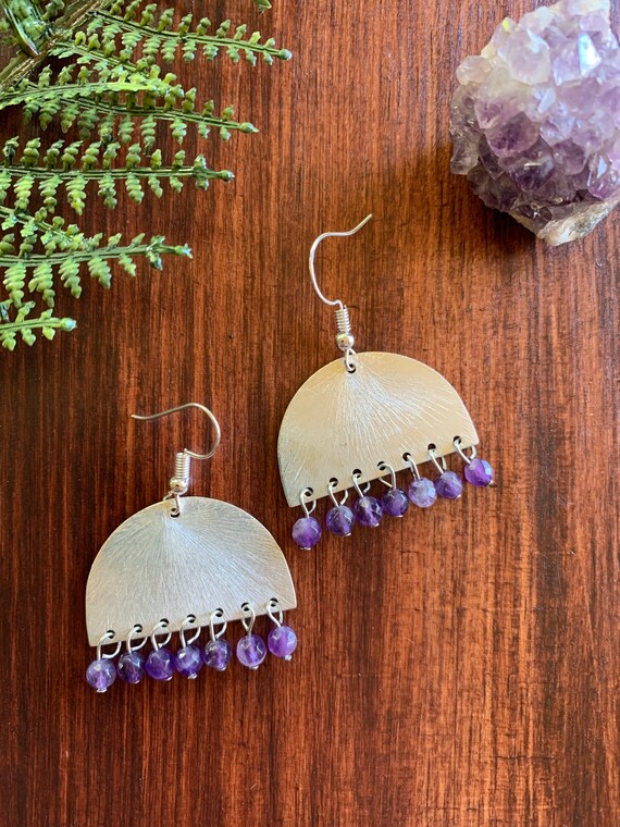 Faceted Amethyst Semi Circle Earrings