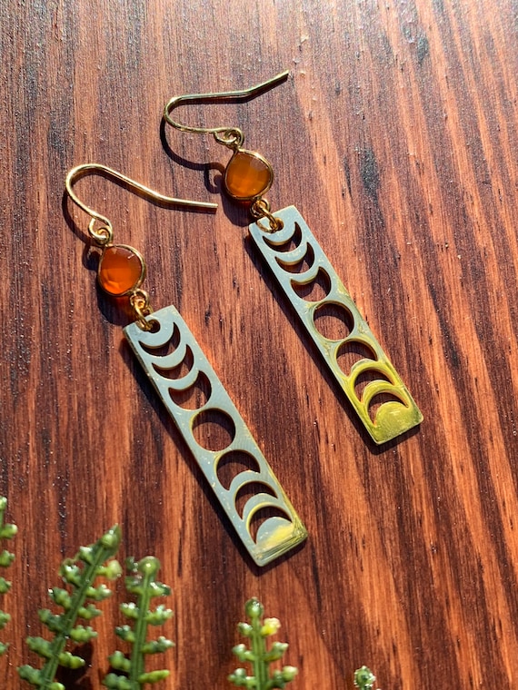 Faceted Carnelian Pear Shaped Moon Phase Earrings