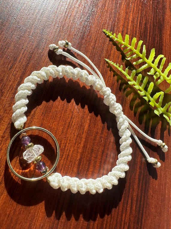 Herkimer Diamond and Amethyst Adjustable Bracelet