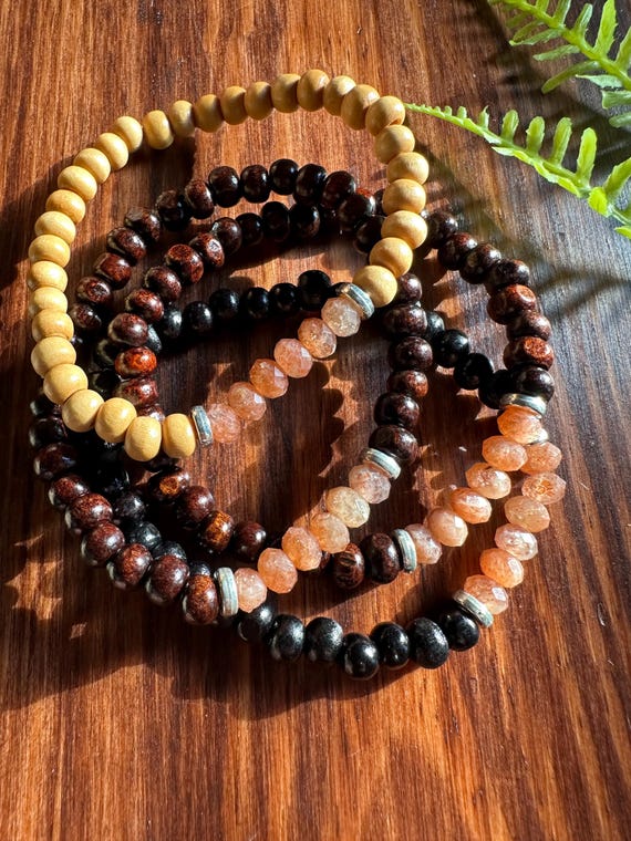 High Grade Sunstone and Wood Bracelets