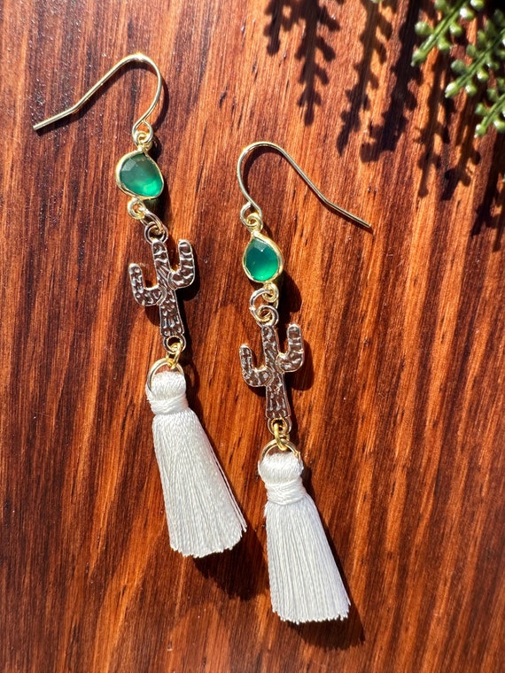 Gift For Plant Lovers Cactus Jewelry Natural Gemstone Earrings