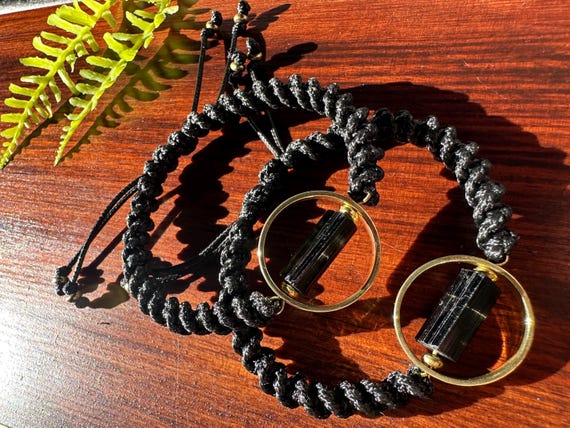 Adjustable Black Corded Tourmaline Bracelet