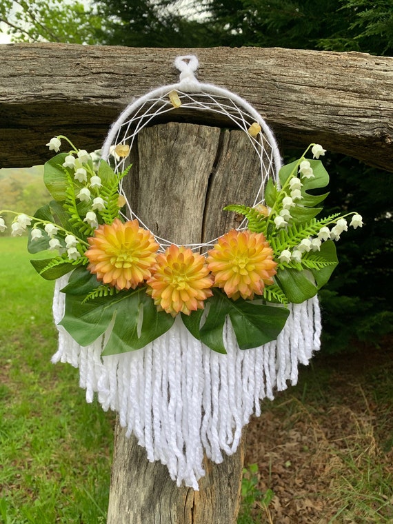 White and Peachie Succulent Dream Catcher