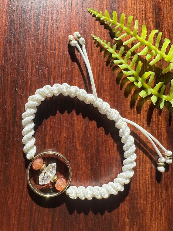 Herkimer Diamond and Sunstone Adjustable Bracelet