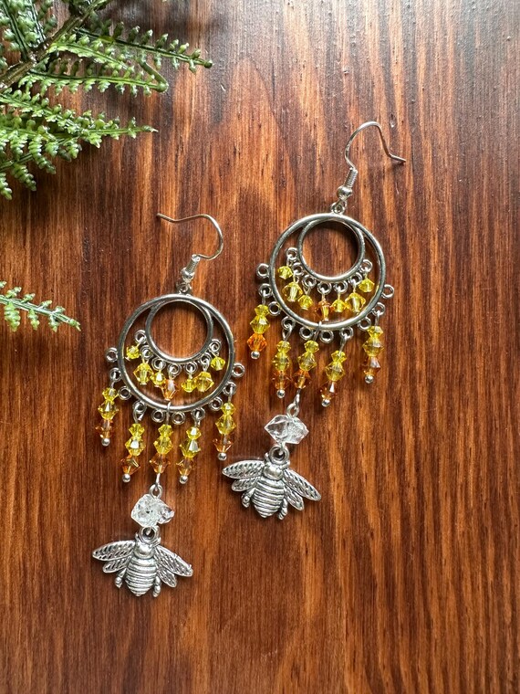 Herkimer Diamond Bee Earrings