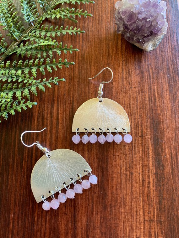 Faceted Rose Quartz Semi Circle Earrings