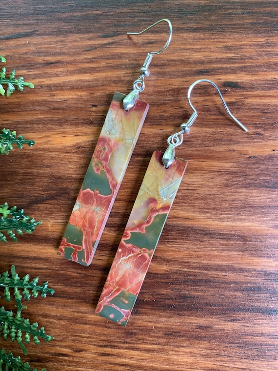 Red Creek Jasper Elegant Earrings / Rectangle