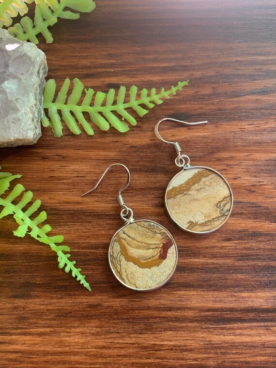 Picture Jasper Round Earrings