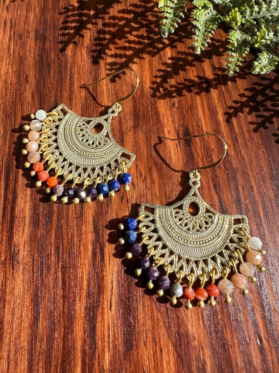 Boho Multistone Fan Earrings