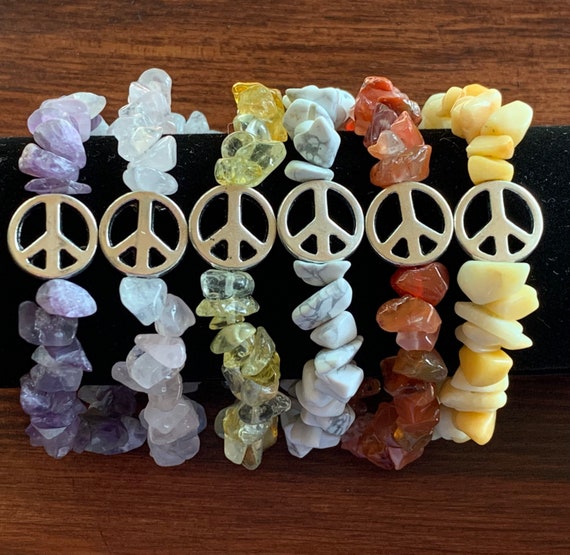 Silver Plated Peace Sign Stretch Bracelets