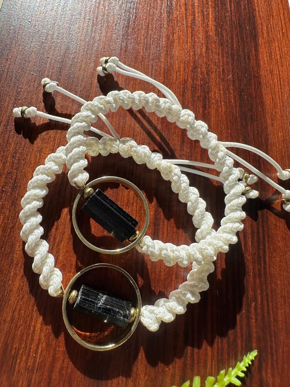 Adjustable White Corded Tourmaline Bracelet
