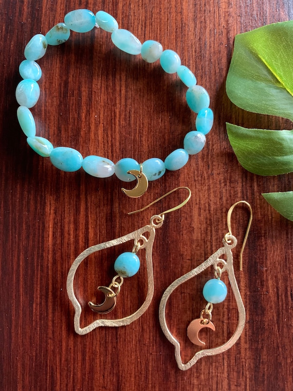 Larimar Gemstone Earring and Bracelet Set