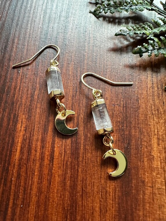 Clear Quartz Crescent Moon Earrings