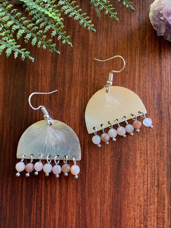 Faceted Moonstone Semi Circle Earrings