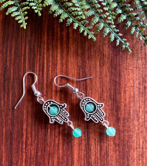 Green Aventurine Hamsa Earrings