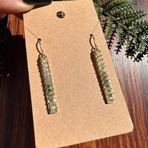 Cubed Prehinite Green Rutile Quartz Wrapped Earrings