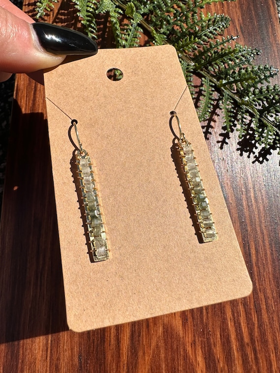 Cubed Prehinite Green Rutile Quartz Wrapped Earrings