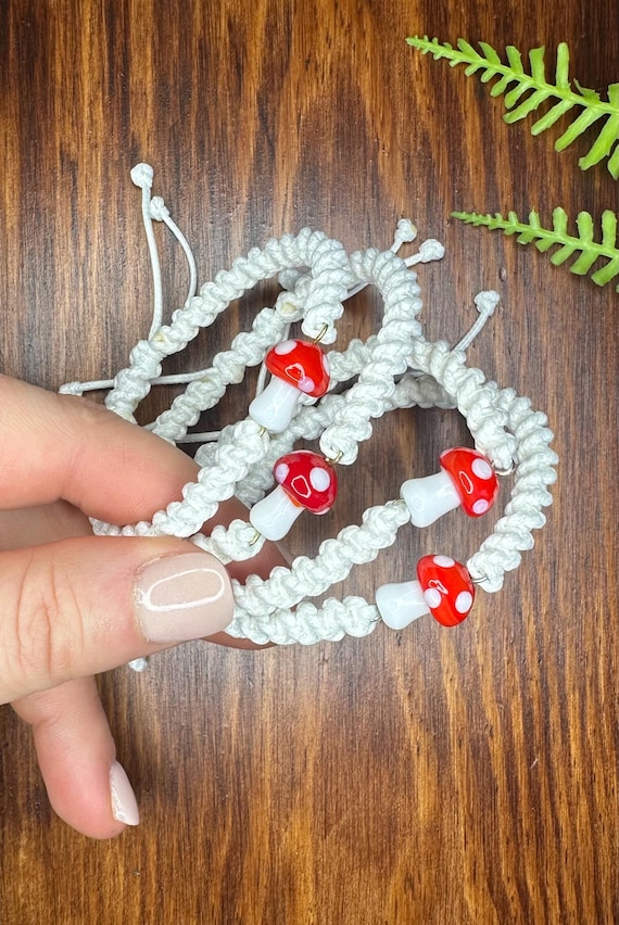 Mushroom Handwoven Bracelet / White