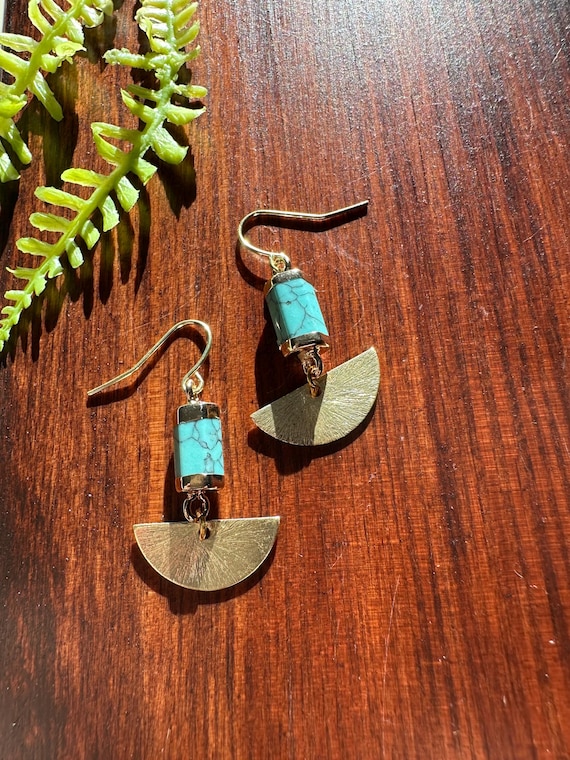 Turquoise and Gold Accent Drop Earrings