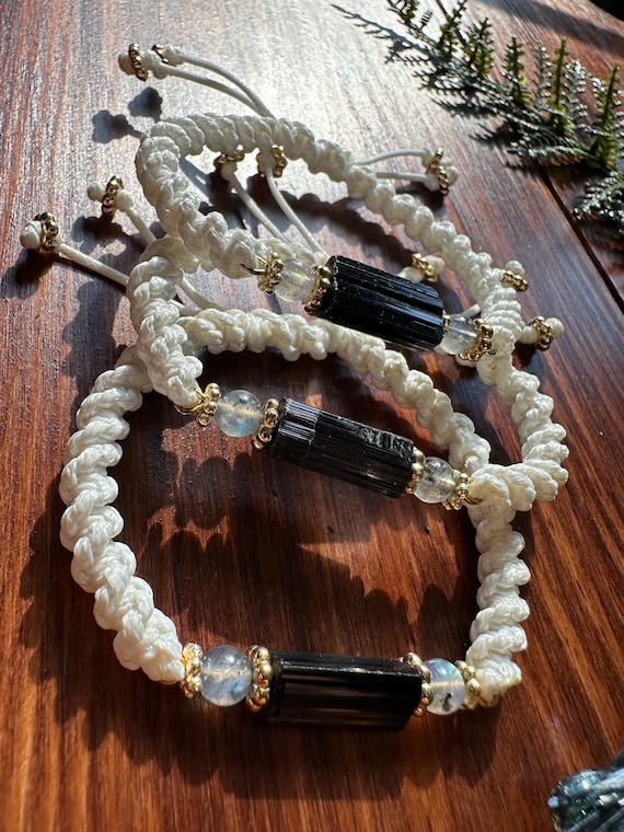 Natural Tourmaline and Labradorite Adjustable Bracelet