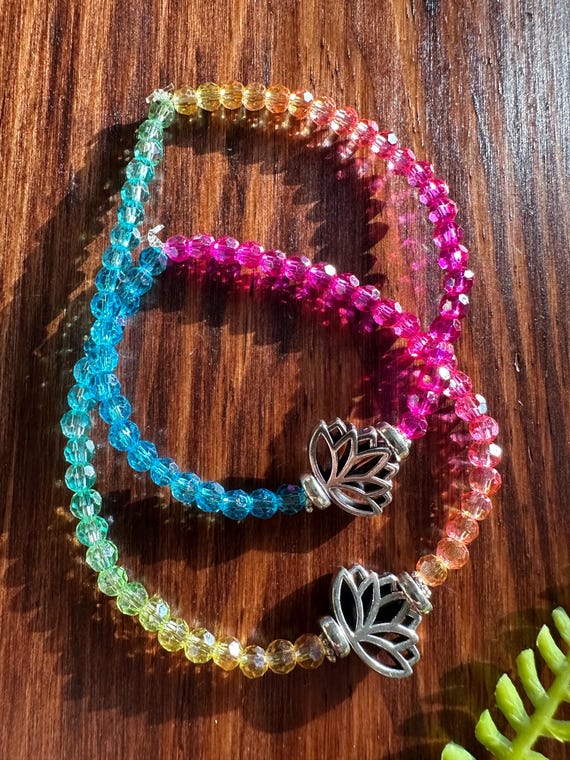 Lotus Flower Rainbow Stretch Bracelet