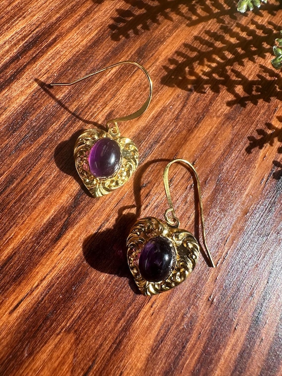 Gold Heart Earrings with Amethyst