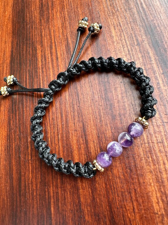 Amethyst and Gold Adjustable Bracelet