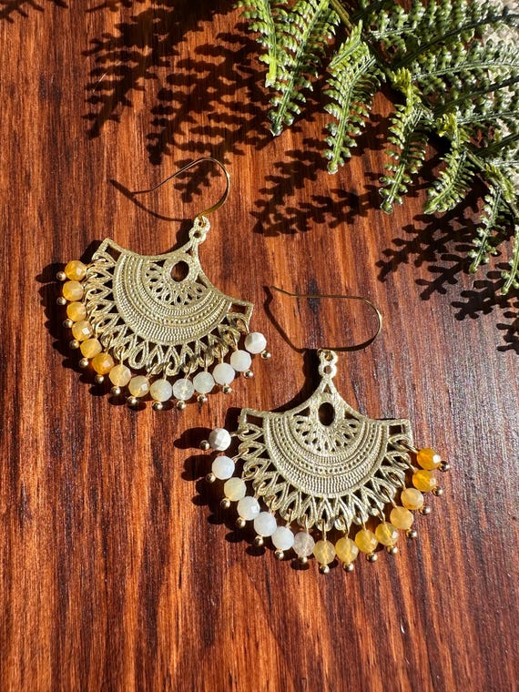Boho Calcite Fan Earrings