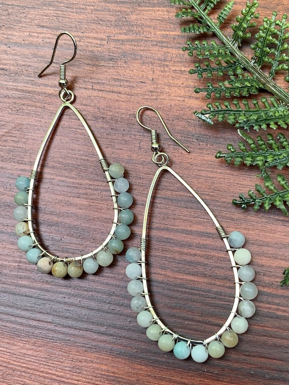 Amazonite Wire Wrapped Pear Shaped Earrings