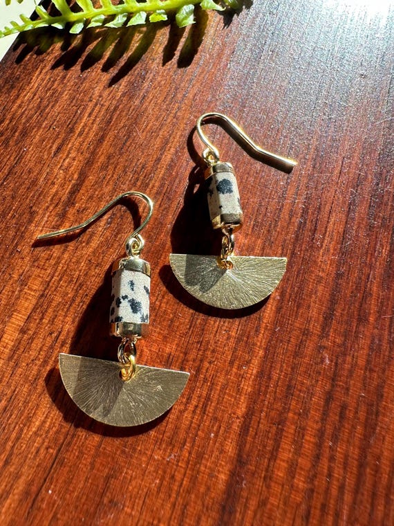 Dalmatian Jasper and Gold Accent Drop Earrings