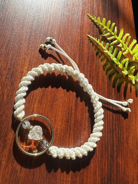 Herkimer Diamond and Tourmalinated Quartz Adjustable Bracelet