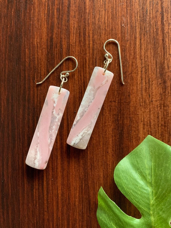 Pink Mexican Opal Sterling Silver Earrings